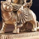 Pure Brass Goddess Durga Sitting on Tiger Idol 5.5" | Divine Strength, Courage & Protection | Intricately Crafted | Eliminate Evil & Grant Blessings | Sacred Decor